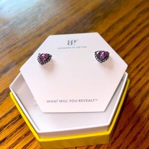 Ring bomb party earrings, rose, quartz, and hematite plating